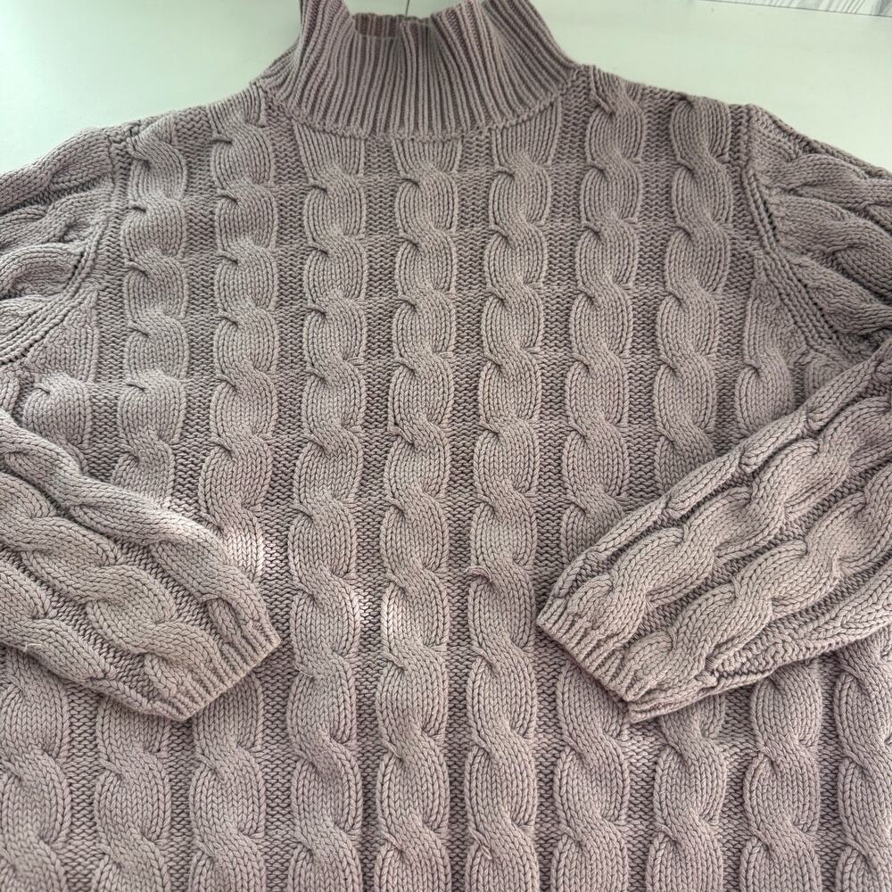 LL Bean Mock Neck Cable Knot Pullover Sweater Light Purple Vintage Women Small ￼